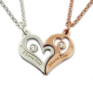 Collana con nome a cuore spezzabile personalizzata per coppie in argento