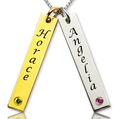 Custom Couple Name Tag Necklace with Birthstones