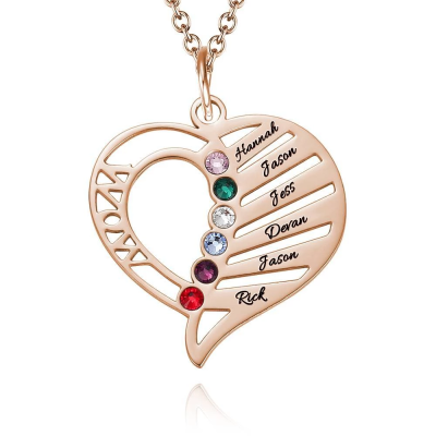 Gravierte Mutter Geburtsstein Halskette Rose Gold Plating