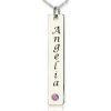 Etiqueta de nombre de collar de barra vertical de plata con piedra de nacimiento