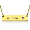 Collar con barra de nombre con piedra de nacimiento chapada en oro de 18 quilates