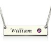 Typenschild Bar Halskette mit Birthstone Silber