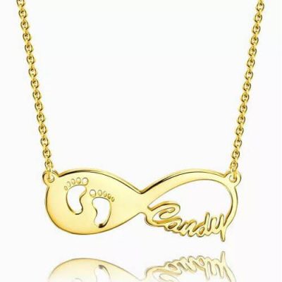 Baby Footprint Infinity Name Halskette 14 Karat vergoldet
