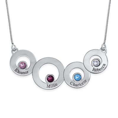 Kreise Halskette mit Gravur und Geburtssteinen in Sterling Silber