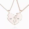 "True Love" Paare Herz Halskette mit Gravur Rose vergoldet
