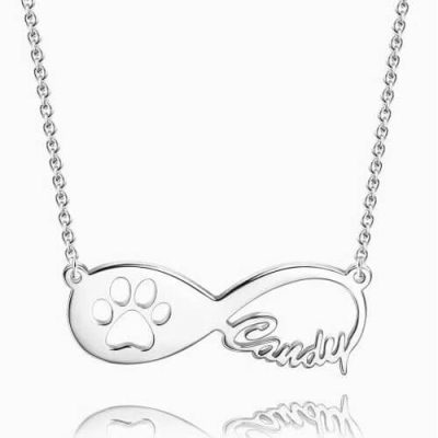 Dog Paw Print Unendlichkeit Name Halskette Silber