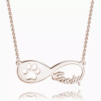 Dog Paw Print Infinity Name Halskette Rose Gold Plated