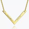 Collier Bar Gravé Plaqué Or 14k