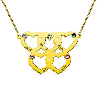 Gravierte Fünf-Herzen-Halskette mit Geburtssteinen in Gold