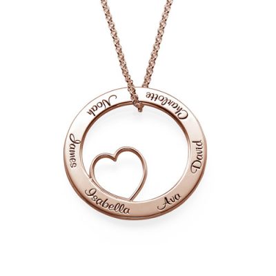 Family Love Circle Anhänger Halskette - Rose vergoldet
