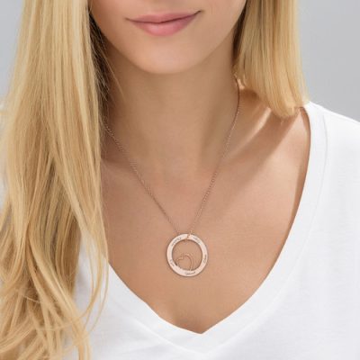 Family Love Circle Anhänger Halskette - Rose vergoldet