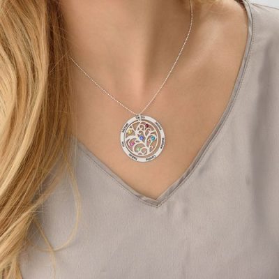 Family Tree Birthstone Necklace in Sterling Silver
