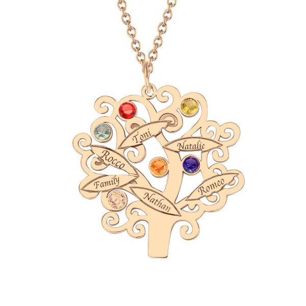Rose Gold Plated Stammbaum Halskette mit Geburtssteinen