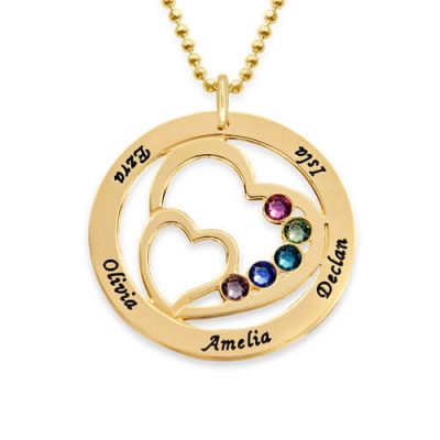 Herz in Herz Birthstone Halskette für Mütter - Vergoldung