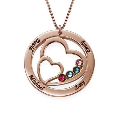 Herz in Herz Birthstone Halskette für Mütter - Rose Gold Plating