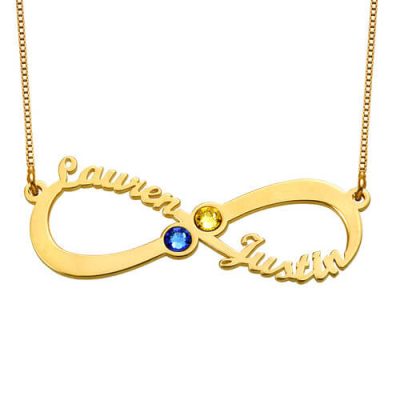 Personalisierte Unendlichkeit 2 Namen Birthstone Halskette in Gold