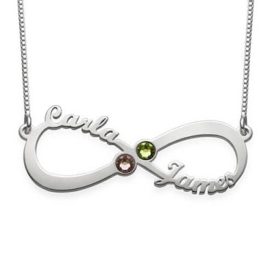 2 Namen & Geburtssteine Infinity Love Halskette Sterling Silber