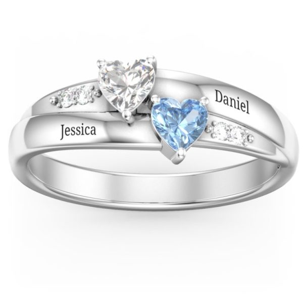 Double Heart Gemstone Ring with Accents
