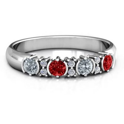 4 runde halbe Lünette aus Stein und Ring mit zwei Akzenten