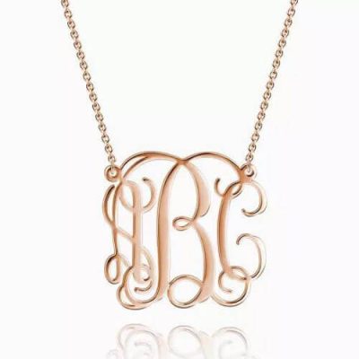 Große Monogramm Halskette Rose vergoldet