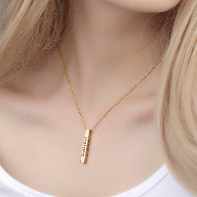 3D Engraved Bar Necklace in Rose Gold Plating