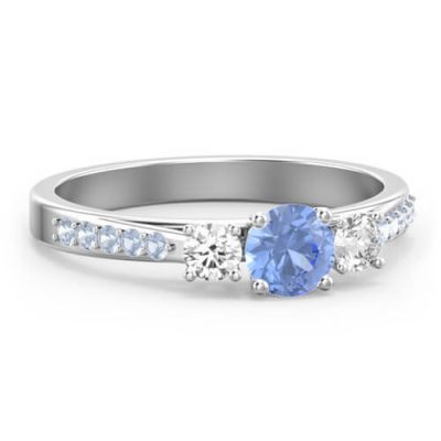 Three Stone Eternity Ring with Twin Accent Rows