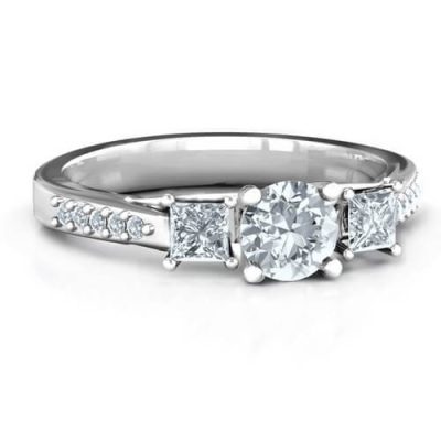 Three Stone Eternity Ring with Twin Accent Rows