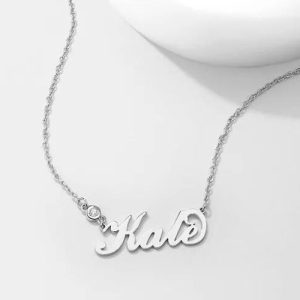 Personalisierte Geburtsstein Name Halskette Silber