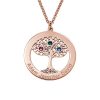 Collier Arbre de Vie Cercle Plaqué Or Rose avec Pierres de Naissance
