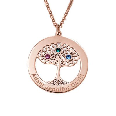 Rose Gold Überzug Kreis Baum des Lebens Halskette mit Geburtssteinen