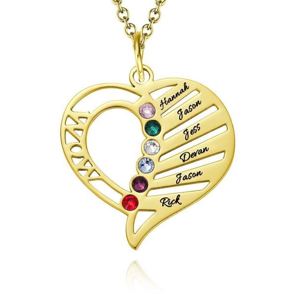 Gravierte Mutter Geburtsstein Halskette Rose Gold Plating