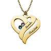 Collier deux coeurs pour toujours avec pierres de naissance - plaqué or
