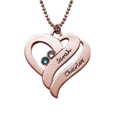 Zwei Herzen für immer Eine Halskette mit Geburtssteinen - Rose Gold Plated