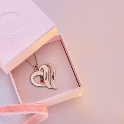Zwei Herzen für immer Eine Halskette mit Geburtssteinen - Rose Gold Plated