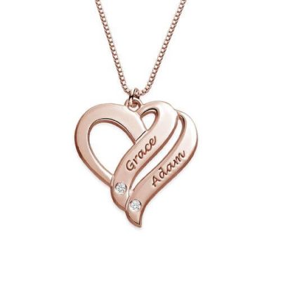 Zwei Herzen für immer Eine Rose vergoldet mit Diamanten Halskette