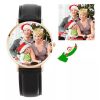 Reloj fotográfico unisex Rose Goldtone correa de cuero negra