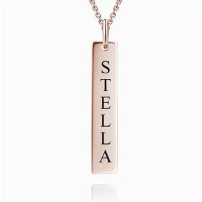Vertical Bar Necklace With Engraving Rose Gold Plated