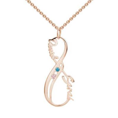 Vertikale Unendlichkeit Name Halskette mit Geburtssteinen Rose Gold Plated