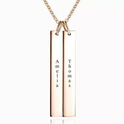 Vertical Two Bar Necklace With Engraving Rose Gold Plated