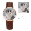 Womens Rose Goldtone Photo Watch Braunes Lederband