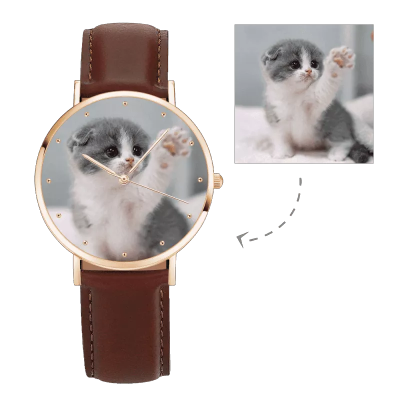 Womens Rose Goldtone Photo Watch Braunes Lederband