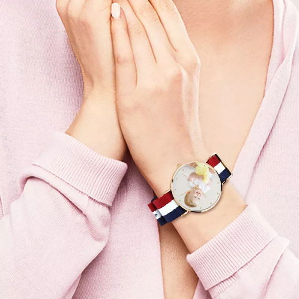 Womens Rose Goldtone Photo Watch Farbe Nylonarmband