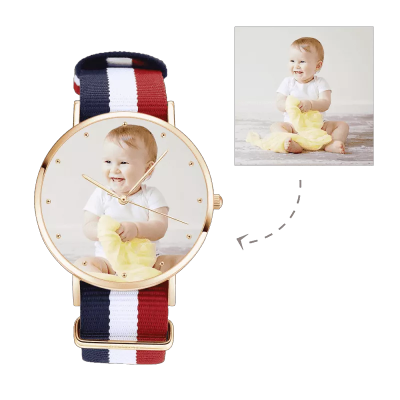 Womens Rose Goldtone Photo Watch Farbe Nylonarmband