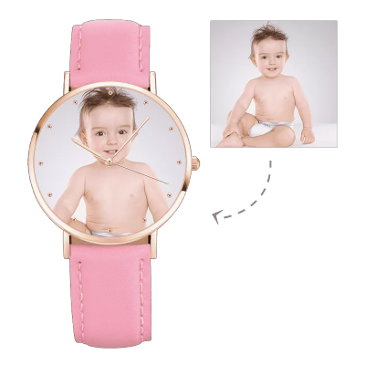 Womens Rose Goldtone Photo Watch Rosa Lederband