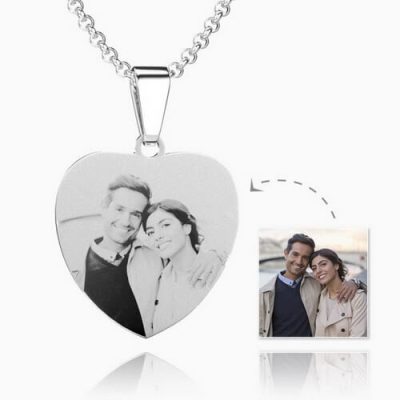 Womens Heart Photo Engraved Tag Halskette mit Gravur Edelstahl