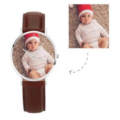 Damen Foto Uhr Brown Lederband