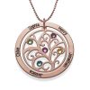 Collar de piedra natal de árbol genealógico con baño de oro rosa