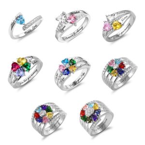 Anello personalizzato Birthstone cuore con argento incisione