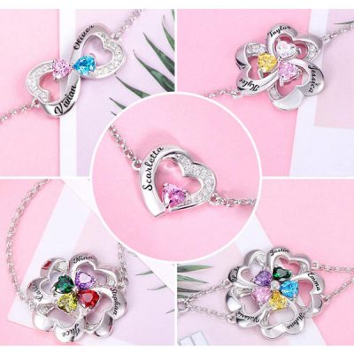 Personalized Multiple Hearts Bracelet With Birthstone