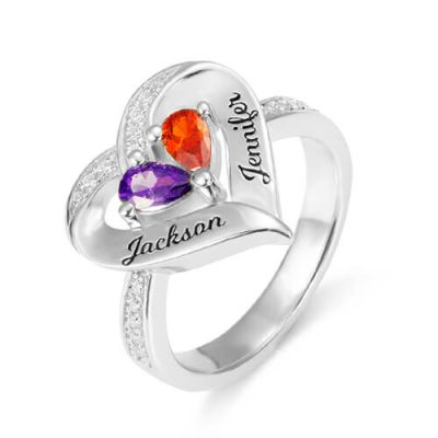 Forever Together Engraved Birthstone Heart Ring for Her